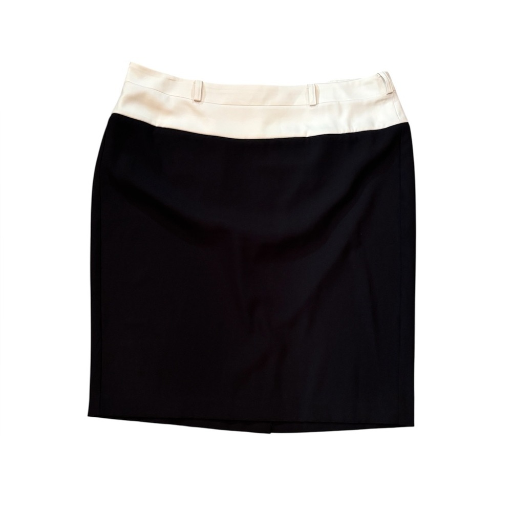 Lane Bryant Soft Twill Belted Color Block Pencil Skirt Black & Ivory Size 16